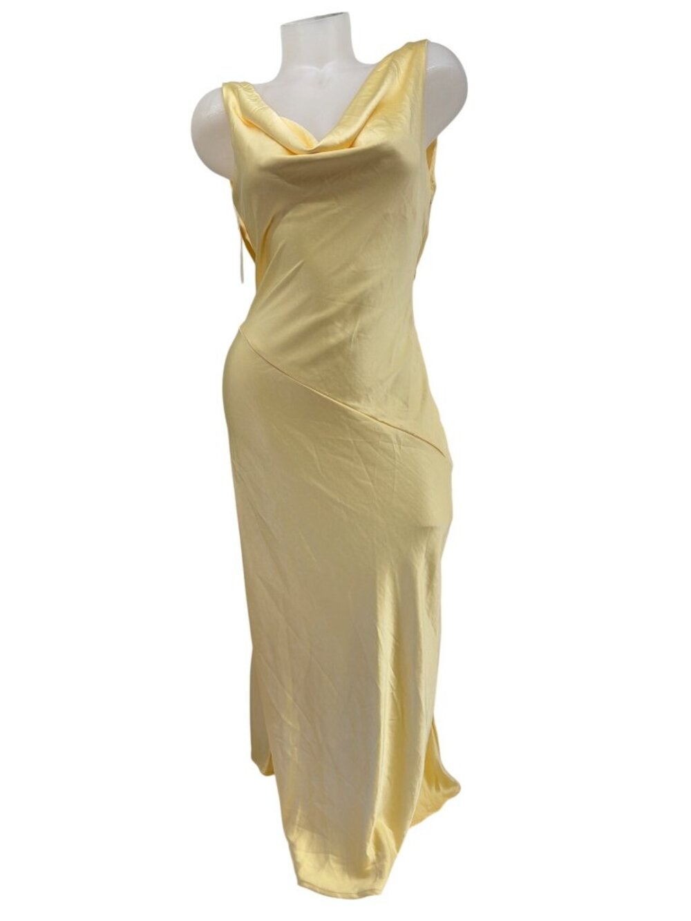 Yellow Cowl Neck Backless Maxi Dress With Adjustable Straps - Kounai Size S